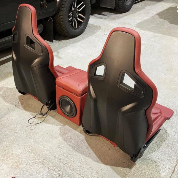 RECAROMUIRINTER - Burgundy Red 6 Seat Leather Interior - Heated Recaro Front Seats - 500W Sub Cubby Box - Land Rover Defender 90 - Image 4