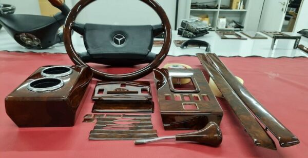 Full set mercedes wood trim for r107 sl mercedes burlwood dashboard trim set